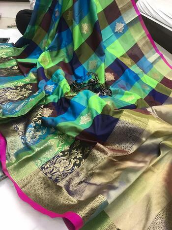 Multi Banarasi Silk Weaving Handloom Rich Pallu Saree Design Online