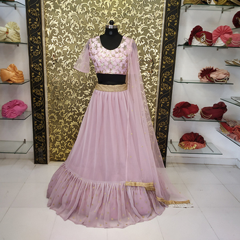 Stupendous Pink Color Wedding Wear Georgette Embroidered Lehenga Choli