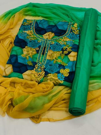 Admirable Rama Green Rayon With Embroidered Work Salwar Suit