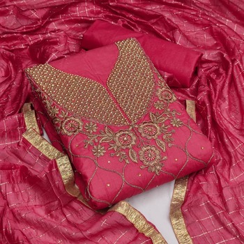 Pink Color Wedding Wear Cotton Embroidered Work Salwar Suit