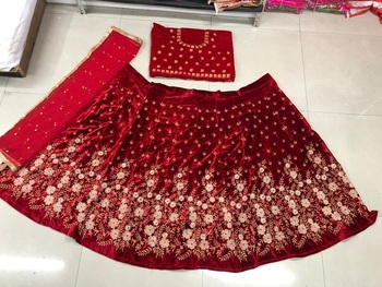 Wedding Wear Red Maroon Type Velvet Heavy Embroidered Work Lehenga Choli