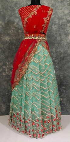 Sea Green Amazing Stone Embroidered Cut Work Nylon Fancy Net Lehenga Choli For Occasion Wear