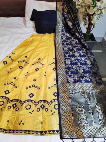 Pleasant Yellow Banarasi Silk Bridal Beautiful Lehenga Choli For Women