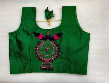 Dazzling Green Color Occasion Wear Phantom Silk Khatli Hand Work Full Stitched Blouse