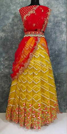 Unique Wear Yellow Color Nylon Net Fancy Embroidered Beautiful Stone Cut Work Lehenga Choli