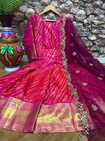 Irresistible Rani Pink Color Party Wear Weaving Zari Design Silk Banarasi Dupatta Gown
