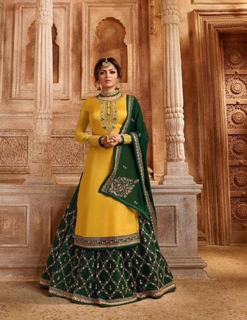 Innovation Yellow Color Georgette Designer Embroidered Work Plazo Salwar Suit For Function Wear