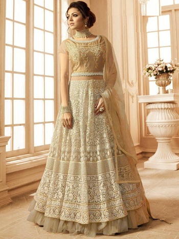 Excellent Off White Color Banglori Silk Wedding Wear Embroidered Real Mirror Khatli Work Anarkali Salwar Suit