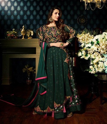 Wedding Wear Green Color Faux Georgette Embroidered Work Fancy Anarkali Suit Designer