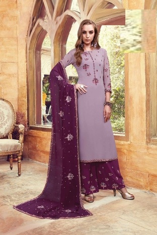 Surpassing Grey Color Georgette Festive Wear Embroidered Work Plazo Salwar Suit