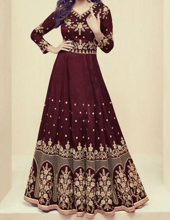 Delightful Maroon Color Banglori Silk Festive Wear Embroidered Work Designer Anarkali Salwar Suit