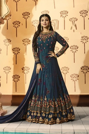 Hypnotic Blue Color Georgette Designer Embroidered Work Anarkali Suit For Wedding Wear