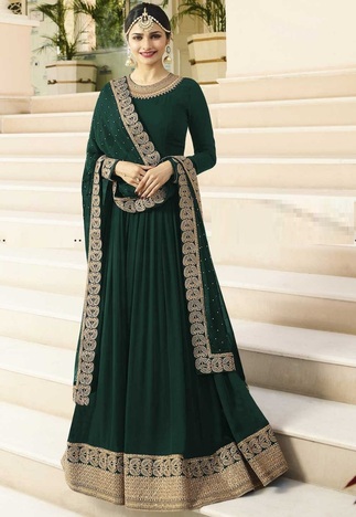 Blooming Bottle Green Color Super Faux Georgette Fancy Embroidered Work Salwar Suit For Party Wear