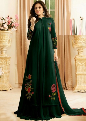Ethnic Wear Black Color Function Wear Embroidered Fancy Work Long Gown Style Salwar Suit