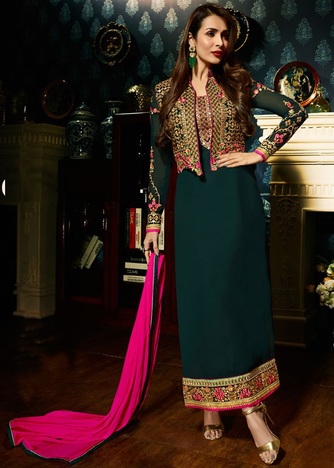 Hypnotic Dark Green Color Wedding Wear Georgette Fancy Embroidered Work Salwar Suit Online