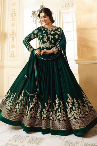 Marvelous Green Color Faux Georgette Designer Festive Wear Embroidered Work Anarkali Salwar Suit
