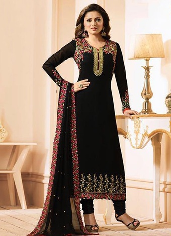 Demanding Black Color Party Wear Georgette Embroidered Work Straight Salwar Suit